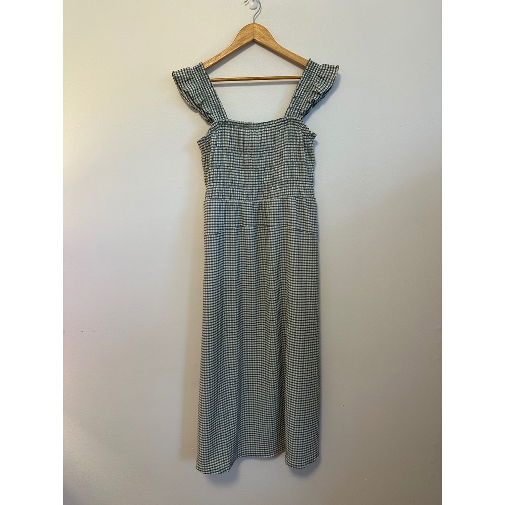 Old Navy Green Gingham Smocked Ruffle Dress | Size Medium